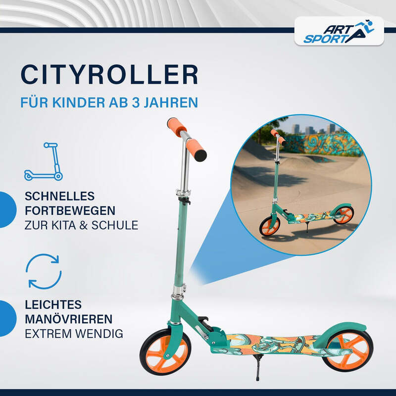 Cityroller Kinder Scooter Dino-Mint mit XXL Rädern und Hinterradbremse grün - 4260304765753