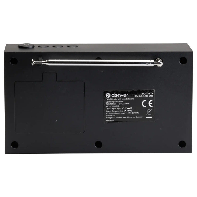 Denver DAB-51B Tischradio Schwarz DAB+ FM Weckfunktion USB-C 20+20 Senderspei... - 5706751074981