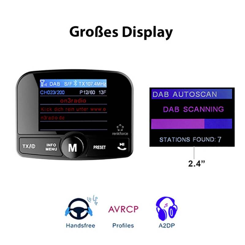 Renkforce RFCRDAB100 DAB Empfänger Radio Saugnapfhalterung Bluetooth Musikstream - 4064161398532