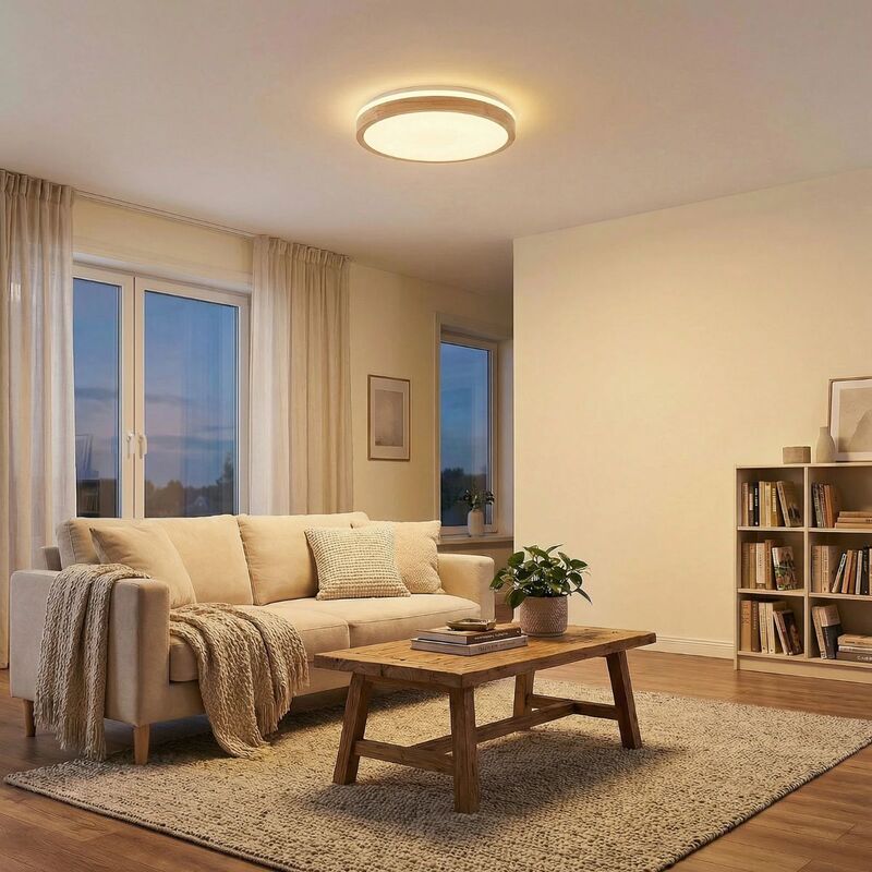 Lindby Deckenlampe Leuchte Emiva LED dimmbar Holz weiß Ø49cm CCT 30W 9cm - 4251911711967