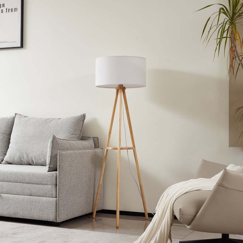 Lindby Stehleuchte Adamio Stehlampe Standleuchte Leuchte weiß Stoff Ø 45,5 cm - 4251911792201