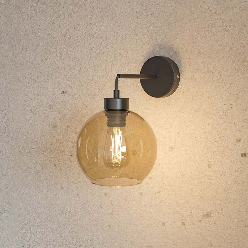 Wandleuchte Cubus schwarz bernstein E27 dimmbar Lampe Leuchte Ø18cm 30cm hoch - 5901780541354