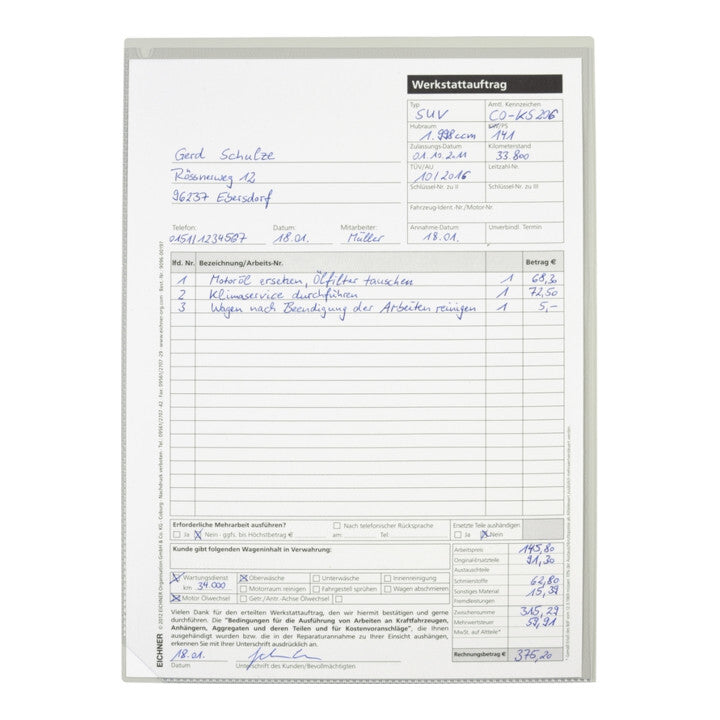 Eichner 10 St. Auftragsschutzhülle Mappe Hülle DIN A4 Light hellgrau transparent - 4052301038721