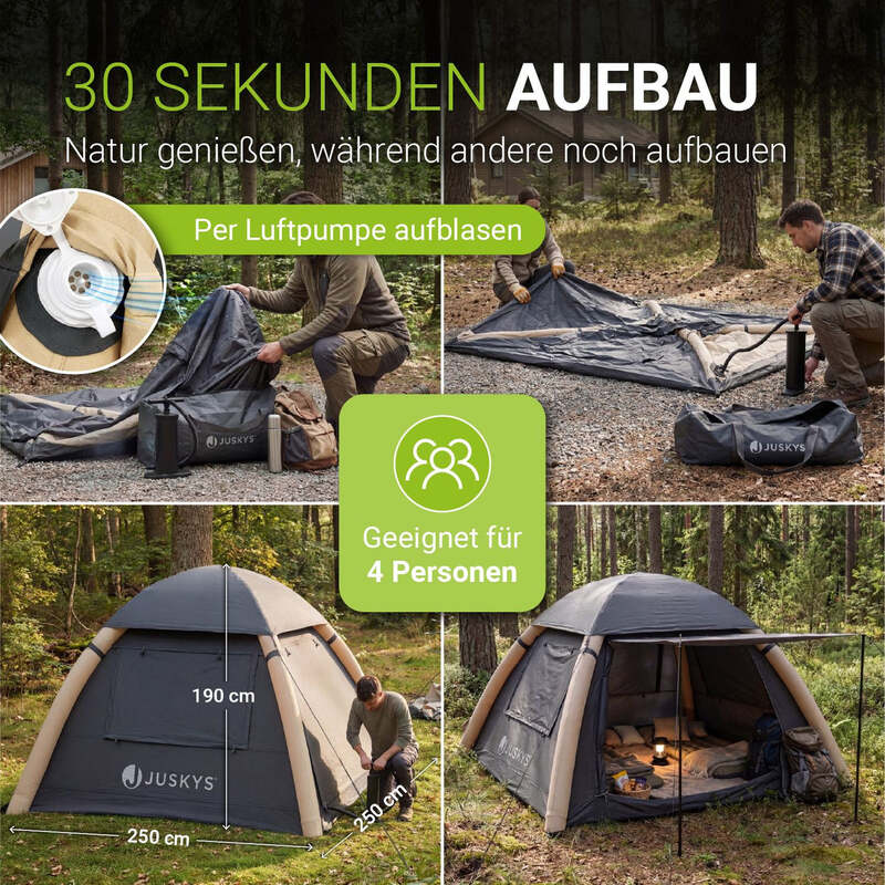 Campingzelt aufblasbar für 1-4 Personen Luftzelt wasserdicht 30 Sekunden Aufbau - 4262437187693