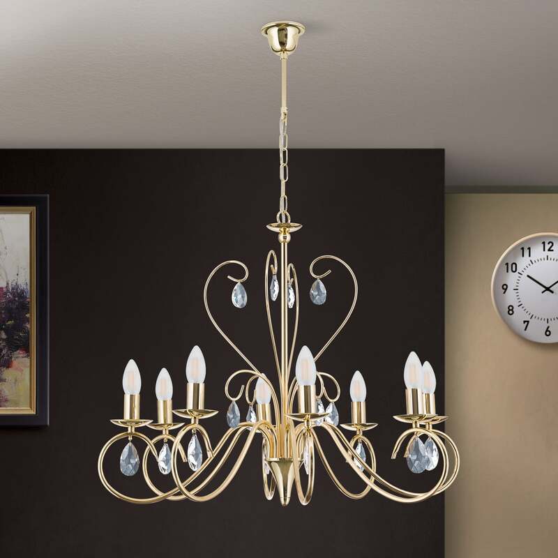 Orion Kronleuchter Alessia 8-flammig Hängelampe dimmbar Kristallglas gold Ø68cm - 9003090194681