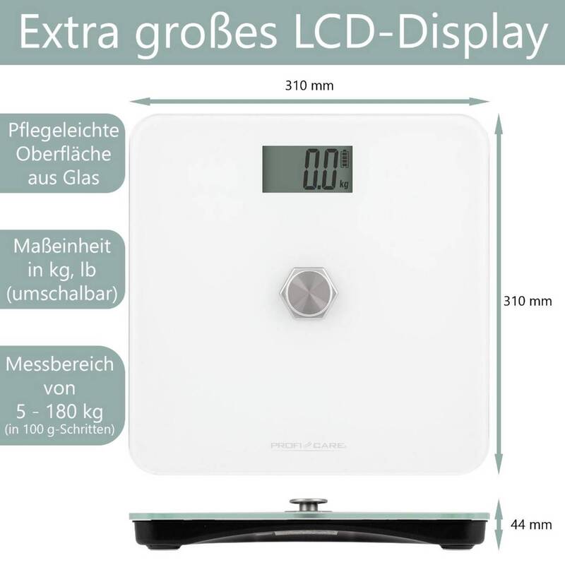ProfiCare PC-PW 3112 w Personenwaage Waage digital 180 kg Weiß Glasoberfläche - 4006160331127
