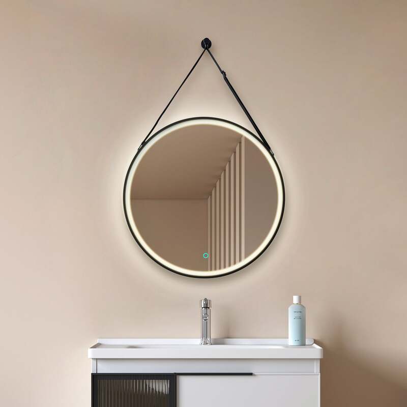 Lucande LED-Spiegel Lelin Wandspiegel Leuchte Ø45cm rund schwarz Aluminium CCT - 4251911777949