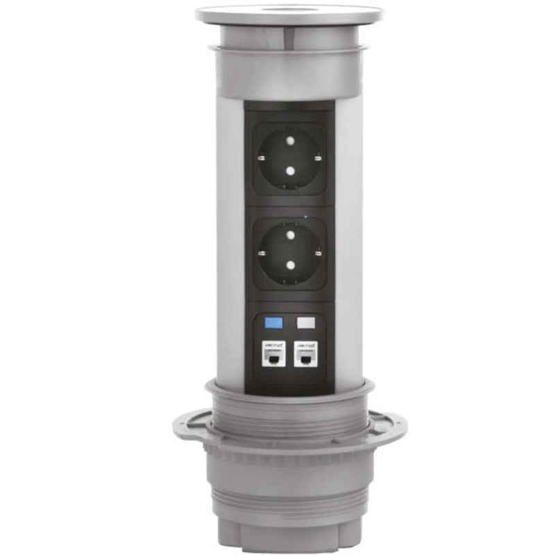 Kopp Einbau-Steckdosenleiste versenkbar 2fach Aluminium Schutzkontakt 3400W IP20 - 4008224624510
