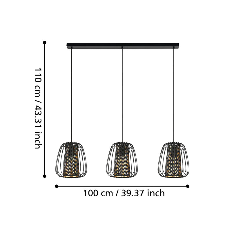 Eglo Hängeleuchte Curasao LED Pendelleuchte Lampe 3-flammig dimmbar schwarz gold - 9002759996628