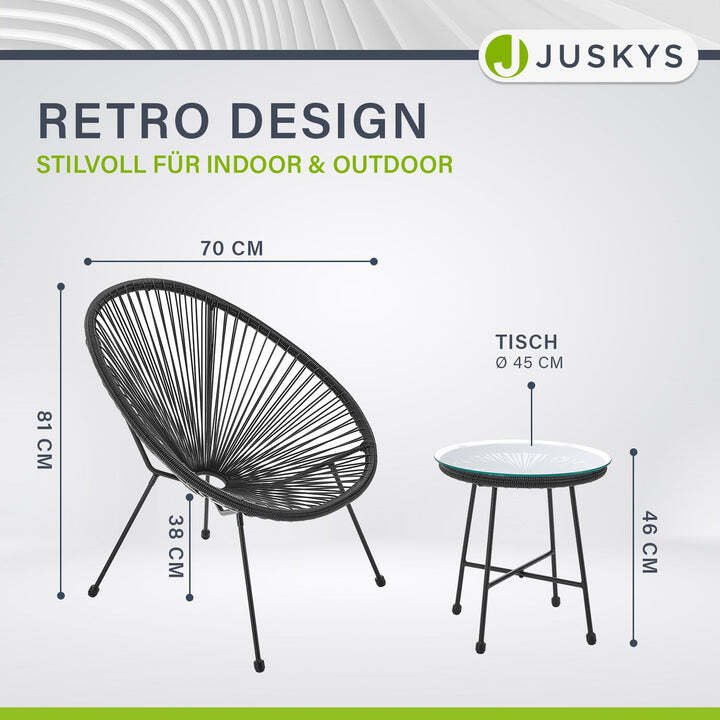Balkonmöbel Ostana 3-teilig Platzsparende Sitzgruppe Retro-Design Schwarz - 4260565528449