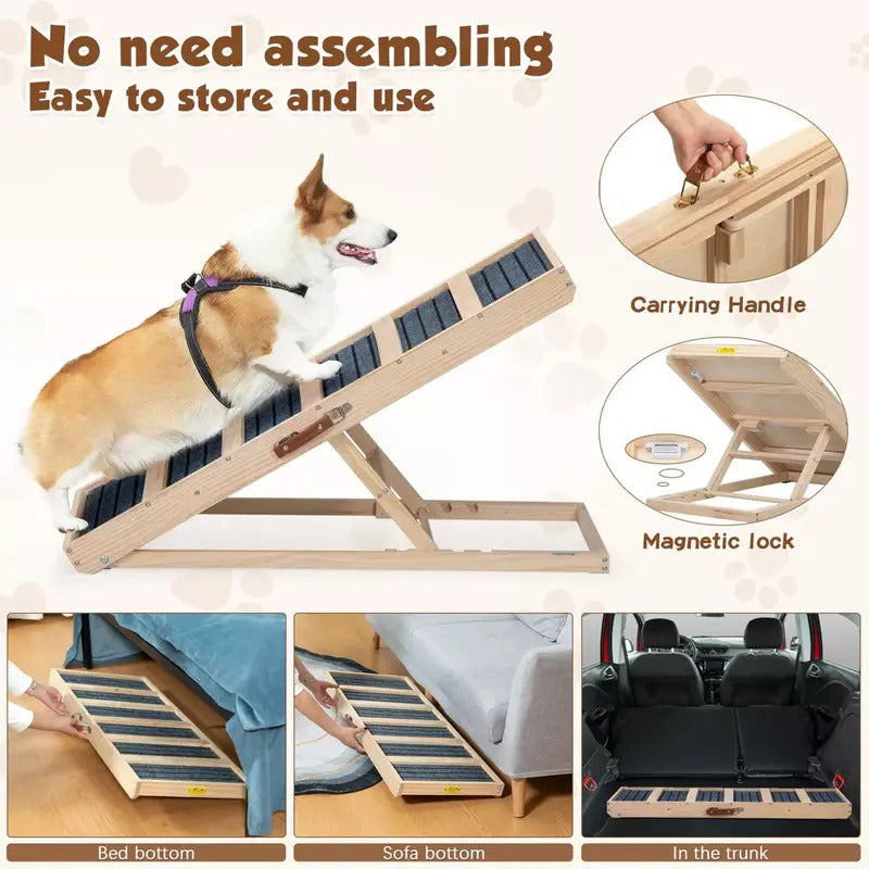 Sandinrayli Klappbare Hunde-Rampe aus Holz rutschfest 40-61 cm Höhe bis 60 kg - 6974062897745