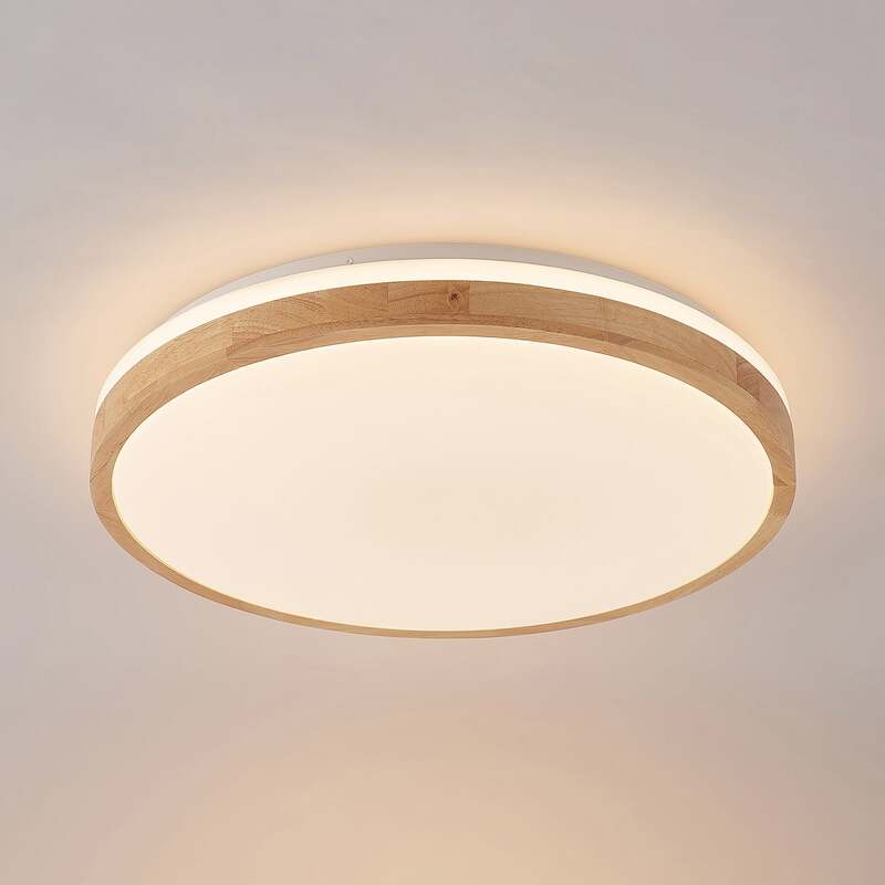 Lindby Deckenlampe Leuchte Emiva LED dimmbar Holz weiß Ø49cm CCT 30W 9cm - 4251911711967