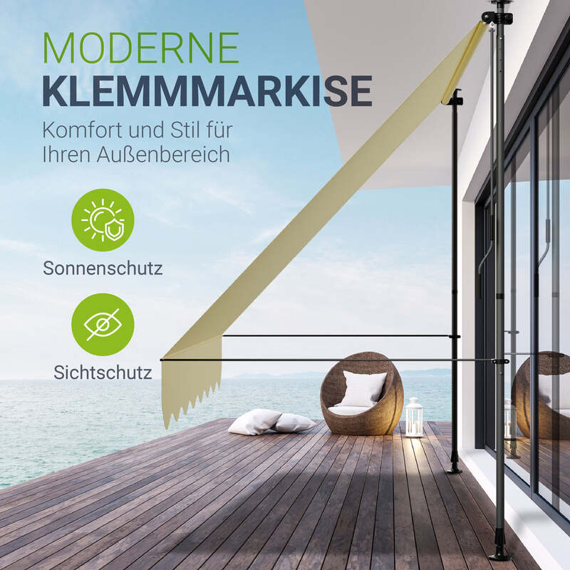 Klemmmarkise Kapstadt 250x120 cm UV-beständig Handkurbel ohne Bohren beige - 4262437183718