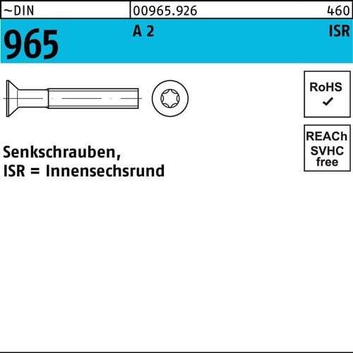 Reyher Senkschraube Flachkopfschraube DIN 965 ISR M5x50 Edelstahl 200 Stück - 4043952710777