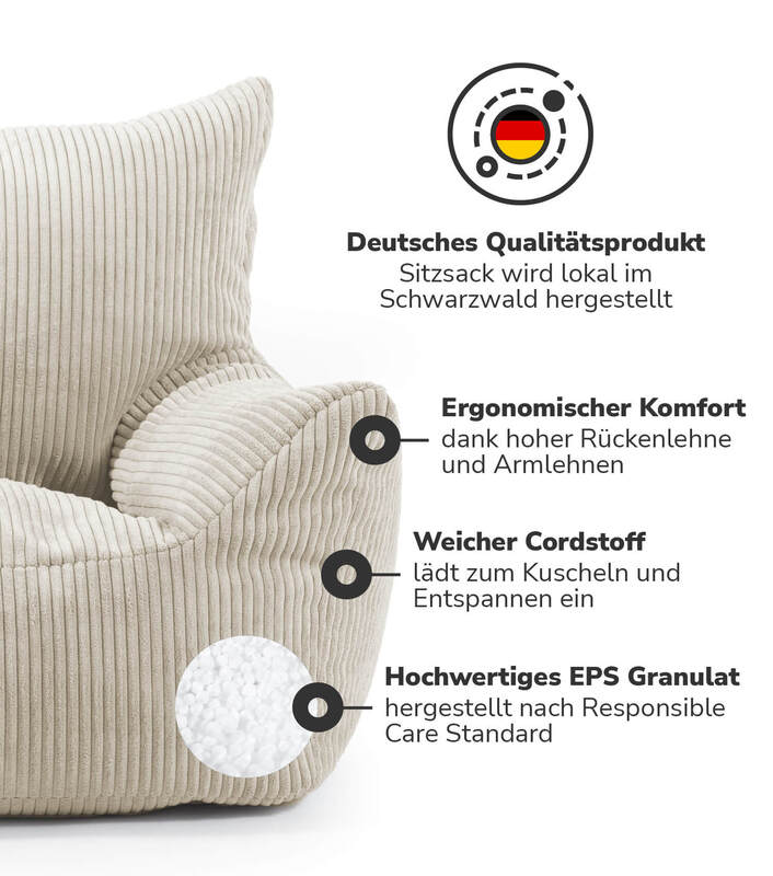 mokebo Kindersessel 'Der Pausenheld' Kindersitzsack Lesesessel Stuhl beige C278 - 4262436120455