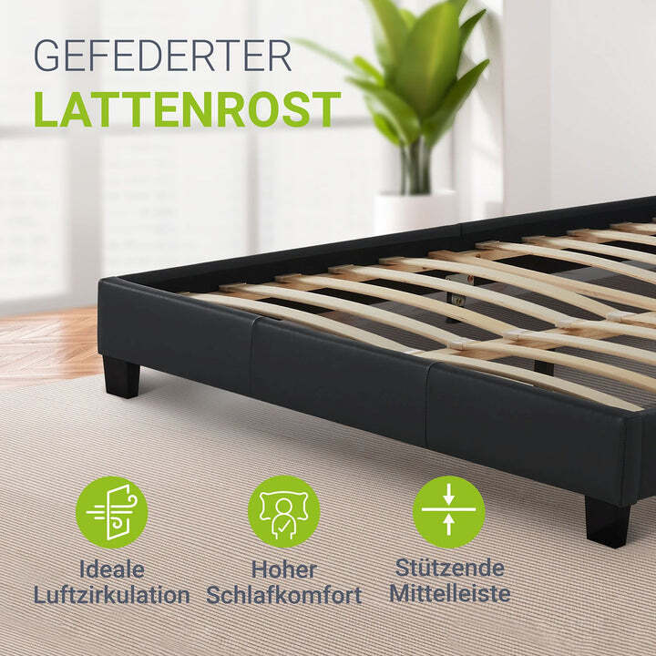 Polsterbett Paris Bettgestell 160x200mit LED-Beleuchtung und Lattenrost schwarz - 4260304762943