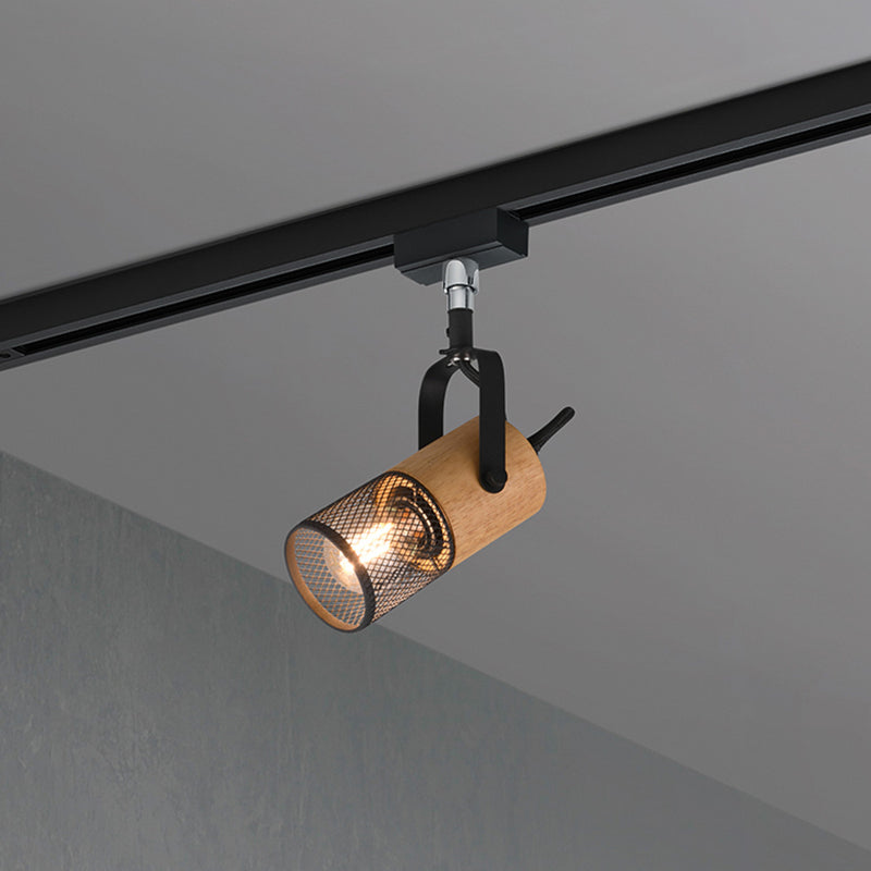 TRIO LIGHTING Schienenstrahler Tosh LED Strahler dimmbar schwarz matt Holzdetail - 4017807506020
