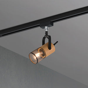 B-Ware TRIO LIGHTING Schienenstrahler Tosh LED Strahler dimmbar schwarz matt Holzdetail