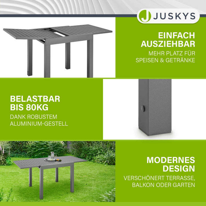 Gartentisch Laki Outdoor Tisch Aluminium ausziehbar dunkelgrau 70x70cm bis 140cm - 4262437181653