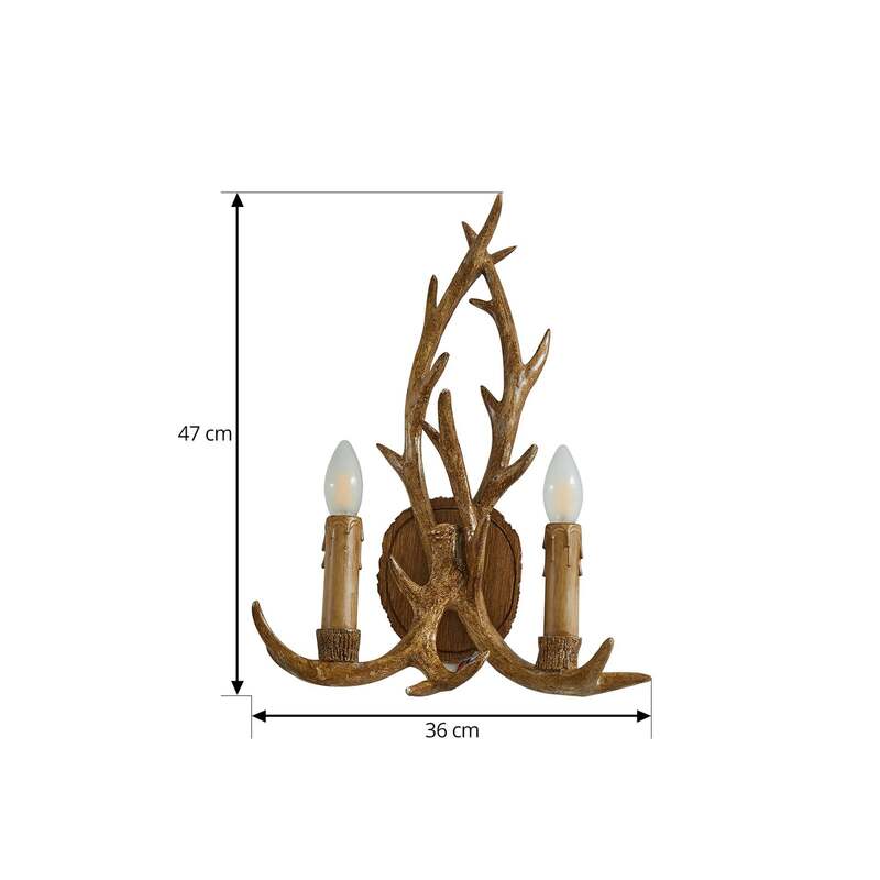 Lindby Wandleuchte Fibi LED Wandlampe Geweih 2-flammig dimmbar braun 36x47cm - 4251096572278