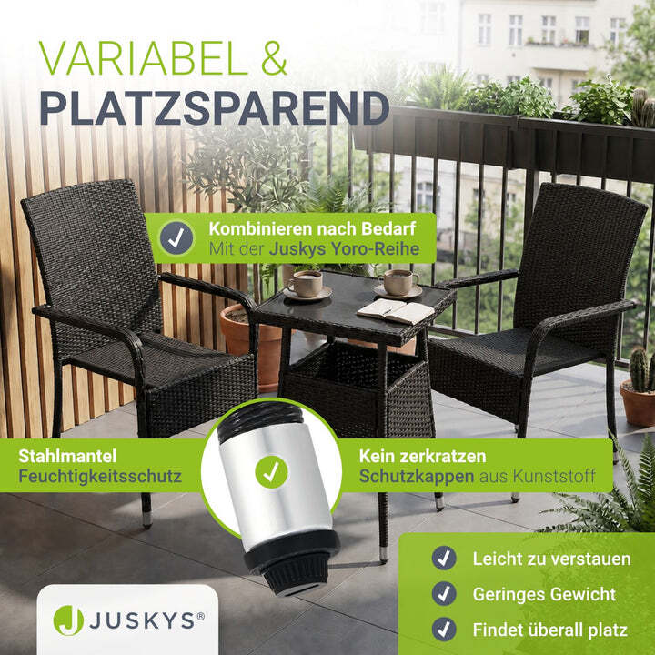 Eckiger Gartentisch Yoro Polyrattan Glasplatte wetterbeständig 60 cm schwarz - 4262437180182