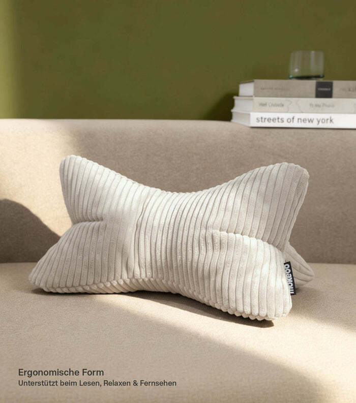 mokebo Nackenkissen Der Leseknochen Nackenstützkissen Cordstoff Lesekissen Beige - 4262436127089