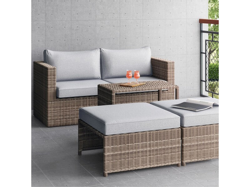 Balkonmöbel-Set Olea Mini 5-teilig Polyrattan hellgrau mit bequemen Auflagen - 4007876510691