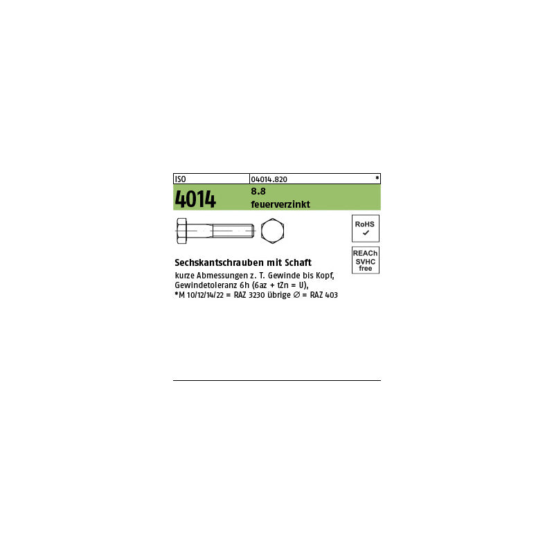 Sechskantschraube Schraube ISO 4014 TG M24 x 260 Stahl feuerverzinkt 200 STÜCK - 4043952236291