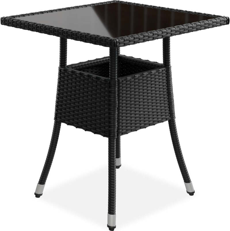 Eckiger Gartentisch Yoro Polyrattan Glasplatte wetterbeständig 60 cm schwarz - 4262437180182