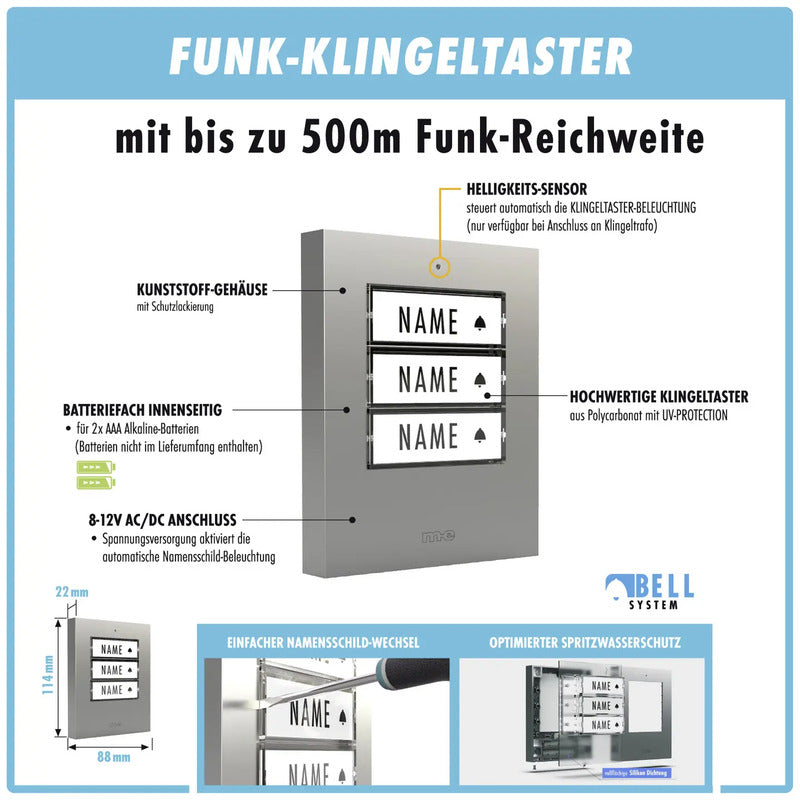 m-e modern-electronics Funkklingel Komplett-Set 500m Reichweite 16 Melodien - 4250109134366