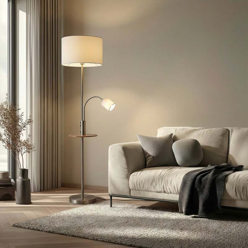 Lindby Stehlampe Aovan USB-Ladestation Ablagefläche E27 E14 nickelfarben Lampe - 4251911702613