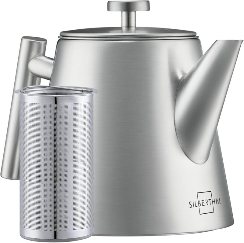 SILBERTHAL Teekanne Kanne Teebereiter Siebeinsatz Edelstahl 1 L Silber Isoliert - 4260470465730