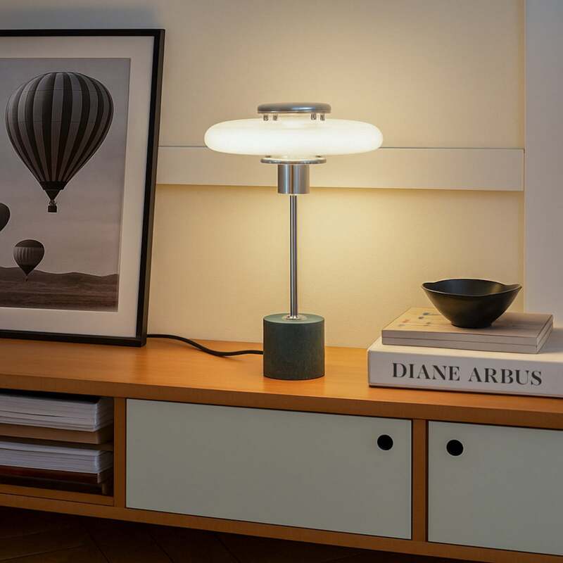 Lindby Tischlampe Branford Tischleuchte Retro Lampe weiß grün Opalglas/Marmor - 4255830903359