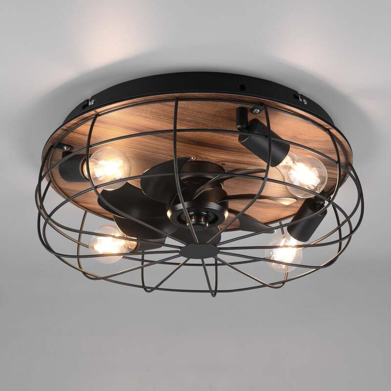 Reality Leuchten Deckenventilator Trondheim 4xE27 mit Fernbedienung Holz schwarz - 4017807529586