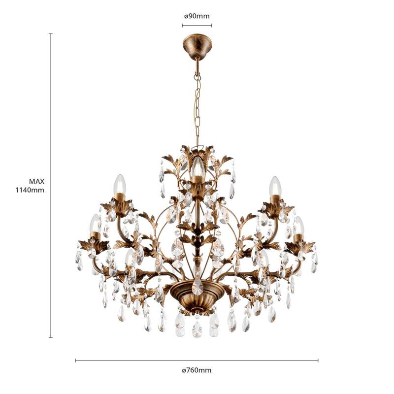 Euluna Kronleuchter Teresa Hängelampe Deckenlampe Lampe 8-flammig E14 Krista602 - 8030626518551