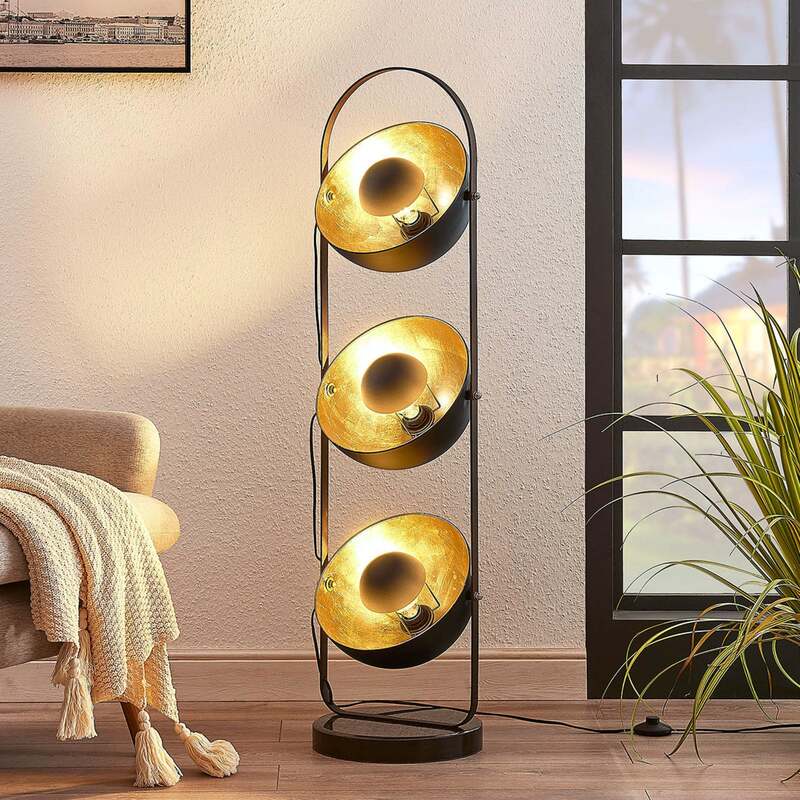 Lindby Stehleuchte Muriel 3-flg schwarz-gold Lampe Leuchte Metall 120cm hoch - 4251096551860