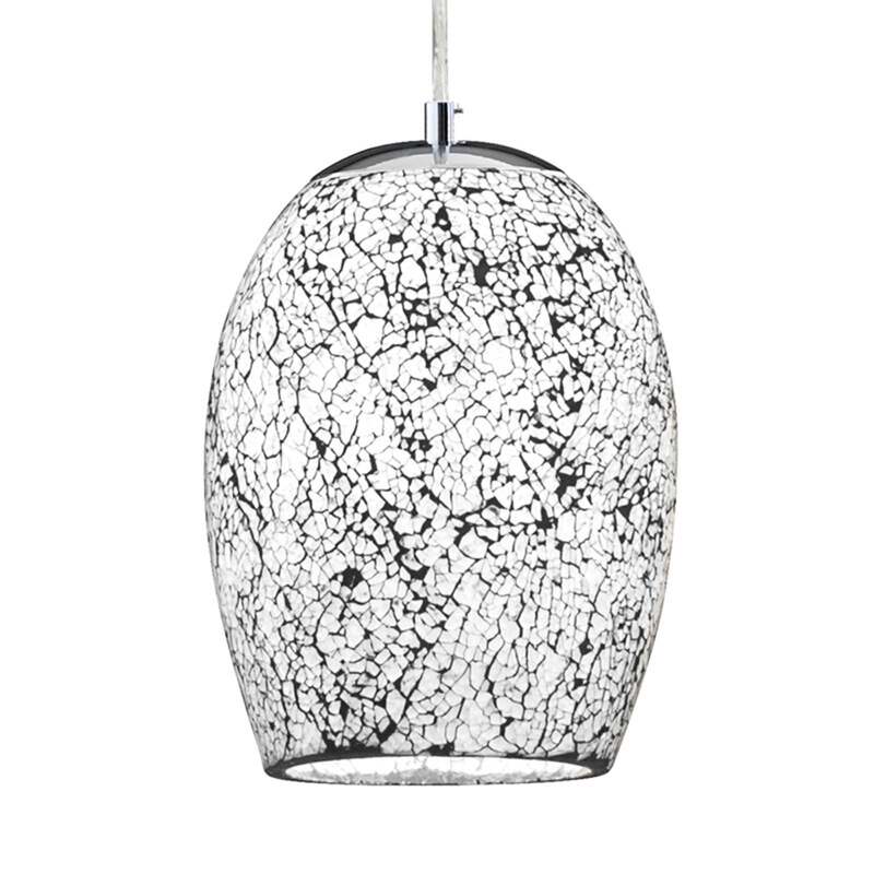 Searchlight Hängeleuchte Pendelleuchte Crackle Glas Chrom Weiß Mosaik - 5013874360625
