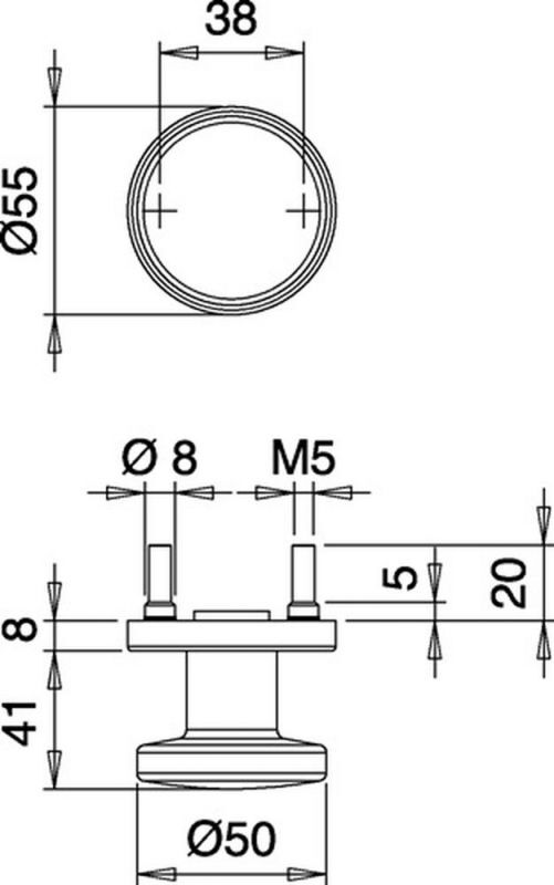 EDI Türknopf Knopfgriff Edelstahl K7/052/01 VA F00 festdrehbar rund Rosette - 4006632253896