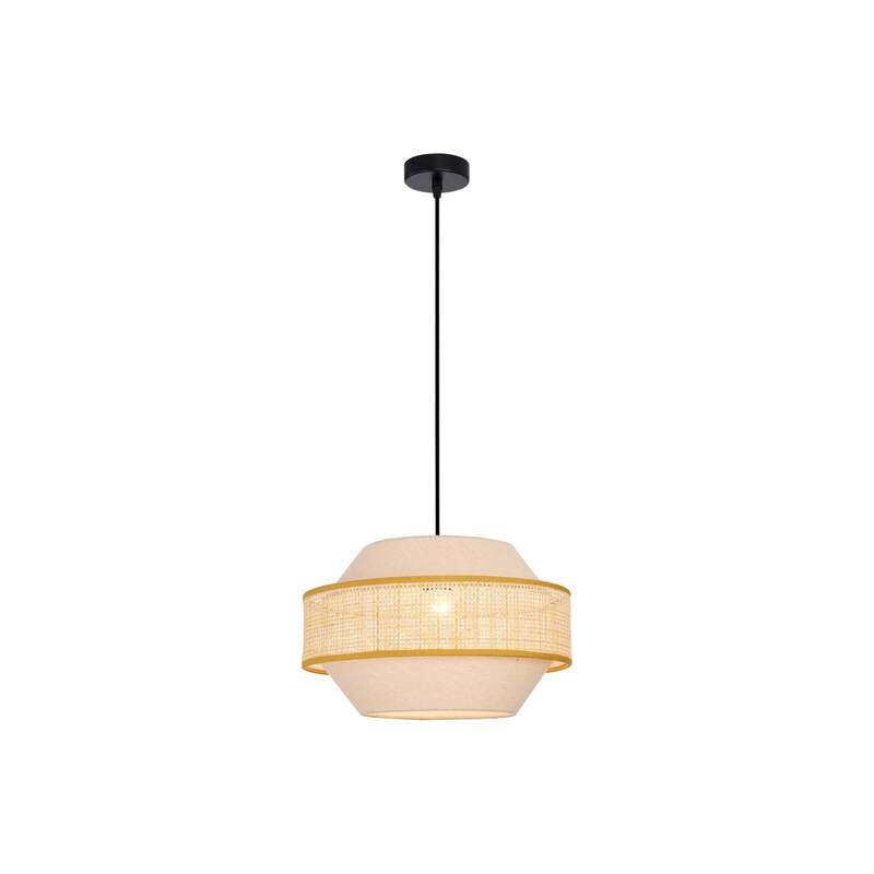 Viokef Pendelleuchte Hängelampe Erica Rattan Textil Beige Schwarz E27 LED Ø 35cm - 5201769095145