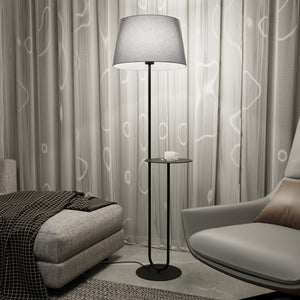 B-Ware Stehlampe Hotel grau/schwarz Stehleuchte Lampe mit Ablagetisch 150cm Höhe 44cm Ø