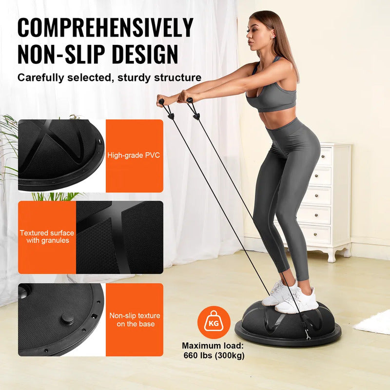 VEVOR Halb-Gymnastikball-Trainer Fitnessball 23 Zoll Stabilitätsball schwarz - 0197988388685