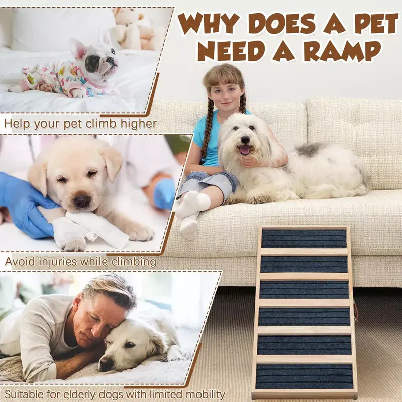 Sandinrayli Klappbare Hunde-Rampe aus Holz rutschfest 40-61 cm Höhe bis 60 kg - 6974062897745