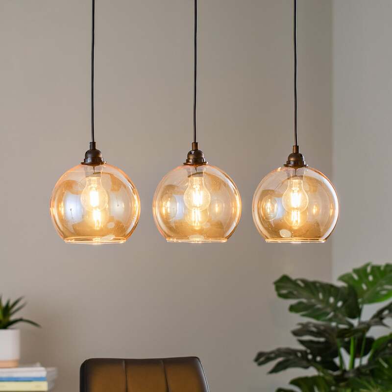 Opviq Hängelampe Gold 022 Hängeleuchte Leuchte Lampe 3-flammig linear Glas Ø20cm - 8682870091184