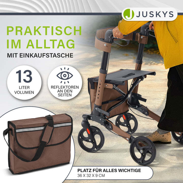 Aluminium Rollator Vital klappbar Gehhilfe mit Sitz und Tasche für Alltag braun - 4260565522713