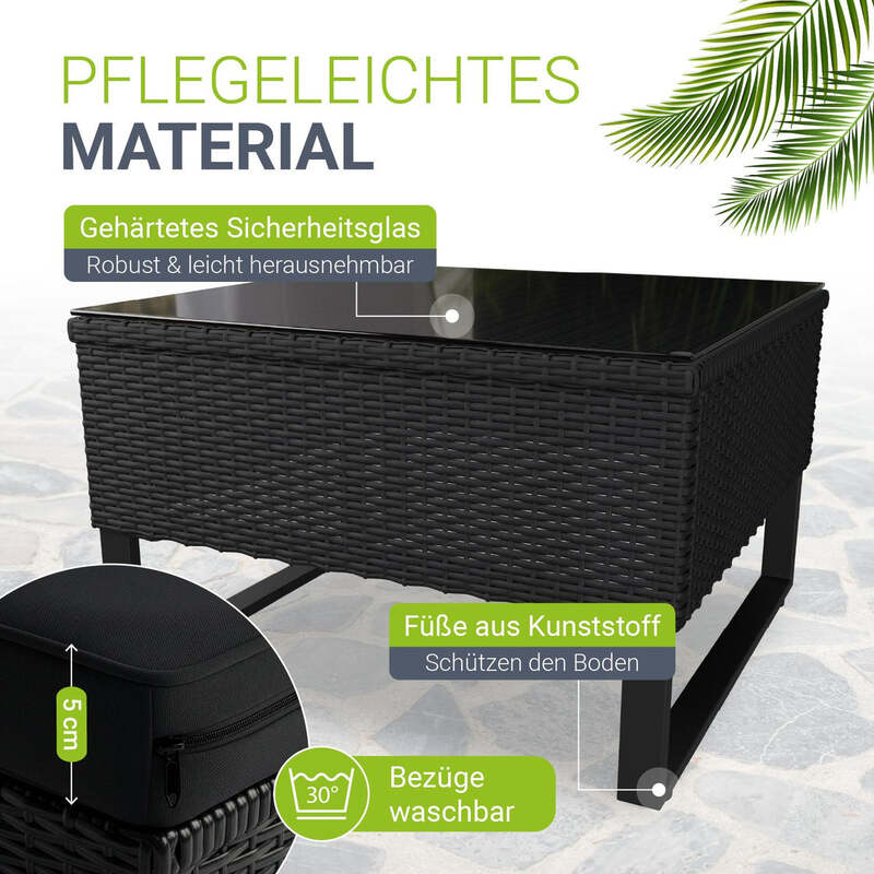 Gartenlounge Santorini 4 Personen modulare Polsterlounge Polyrattan Schwarz - 4262437180298