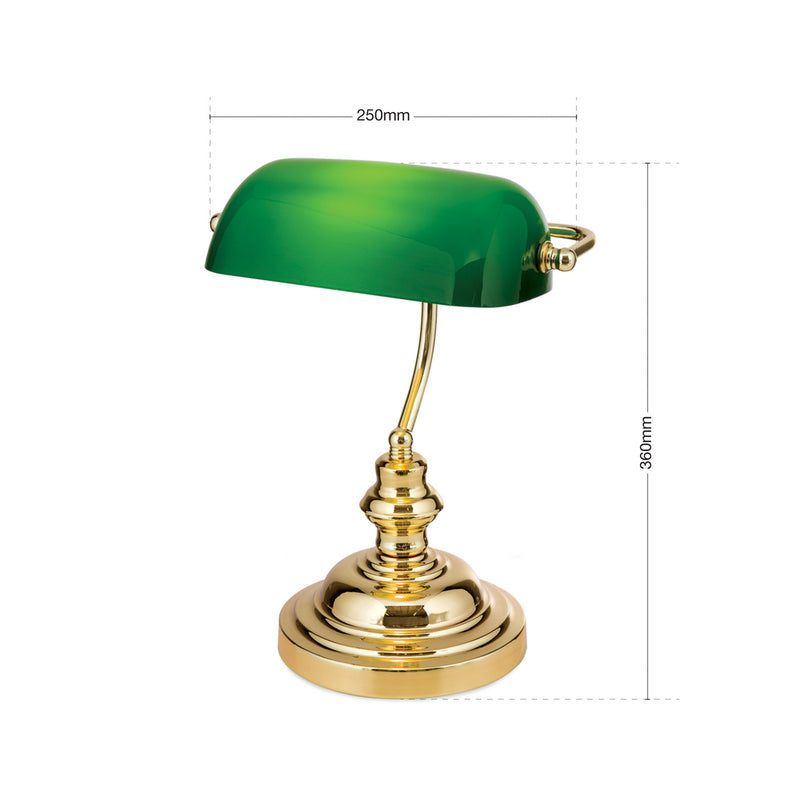Orion Tischlampe Onella LED Lampe Banker-Stil messing grün 25x35cm Leuchte - 9003090023981