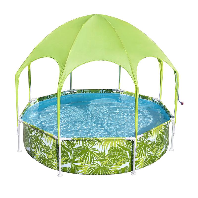 Steel Pro Frame Pool Ø 244cm mit Sonnenschutzdach Splash-in-Shade grün - 6941607328125