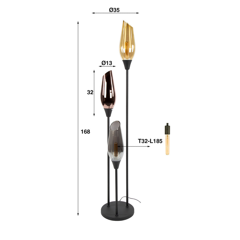 Stehlampe Mixture 168cm 3-flammig Lampe Leuchte bunt transparent schwarz Glas - 8713244076909