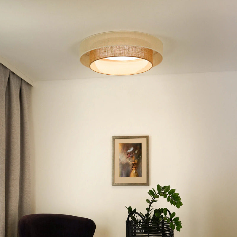DUOLLA Deckenleuchte Lampe LED Fernbedienung Textil weiß braun dimmbar Jute 60 c - 5905317606349
