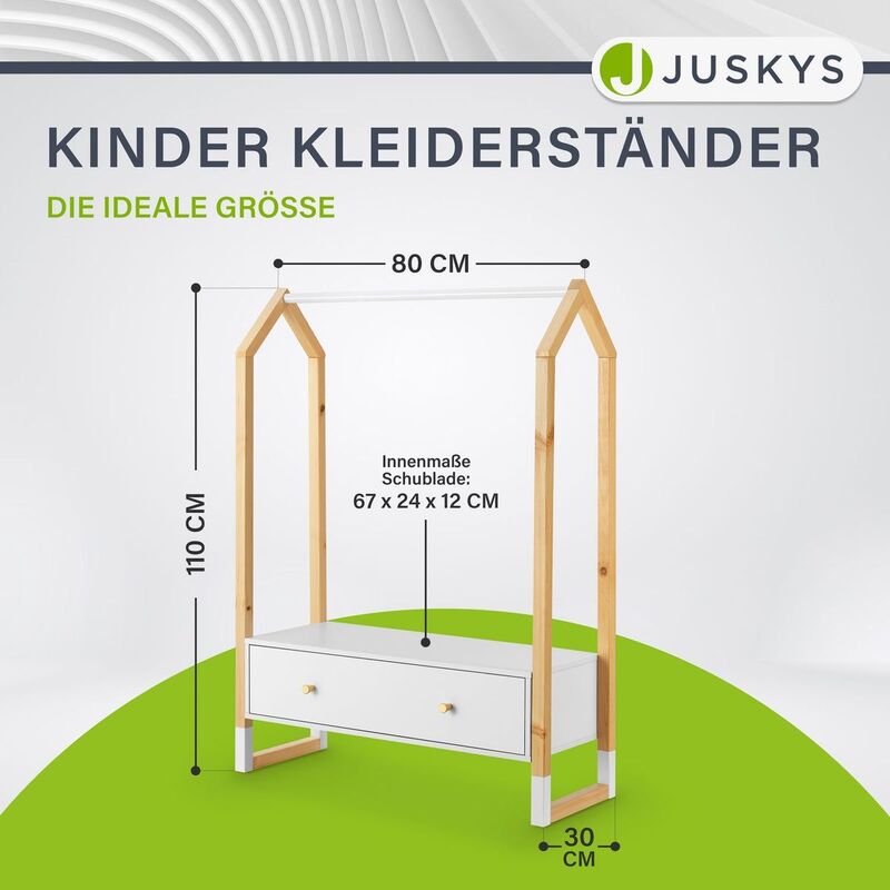Kinder Kleiderständer Filla Offene Garderobe mit Schublade und Ablage - 4260565529637